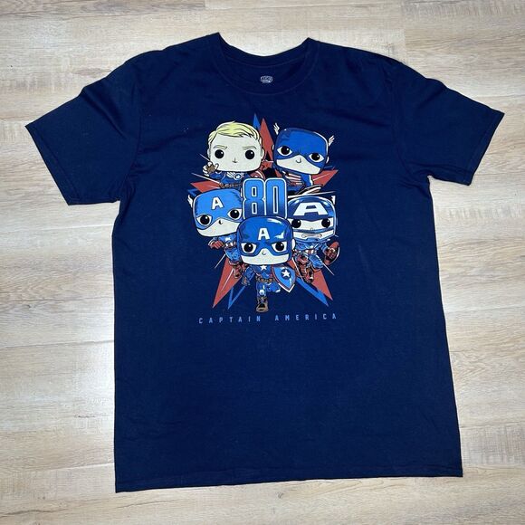 Pop Tees Marvel Funko captain America t-shirt mens size XL Blue Short Sleeve - Picture 1 of 6